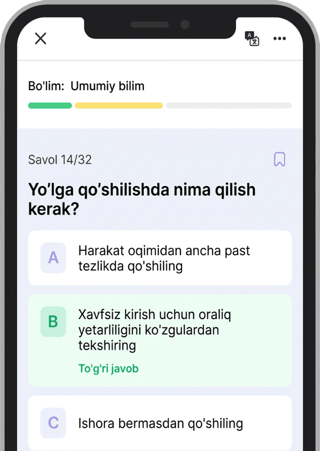 CDL amaliy test savoli