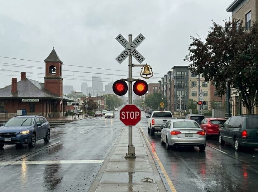 Railroad Crossing Flashing Stop Sign