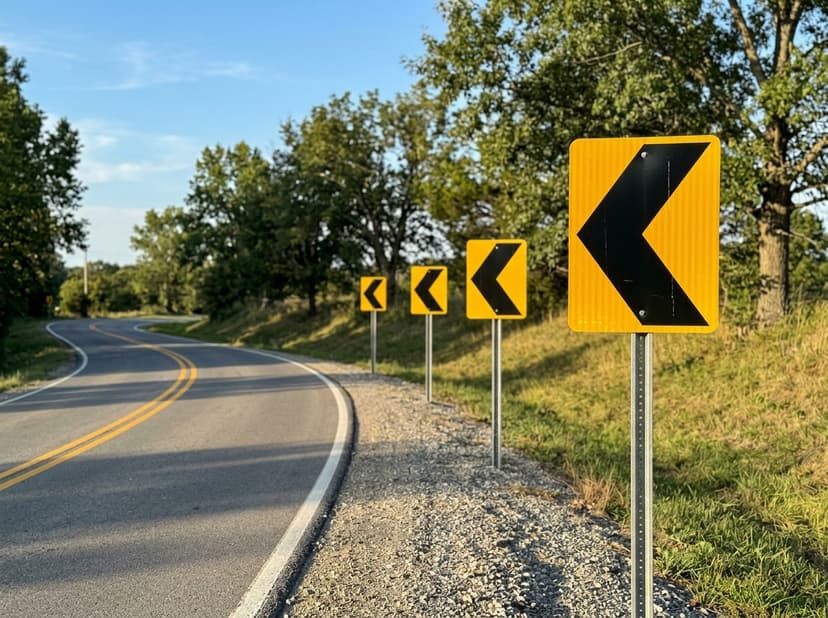 Warns Of Sharp Turn Or Curve In Direction Of Arrow Left